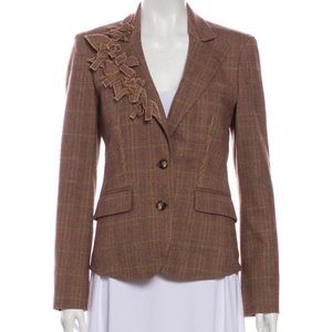 ETRO Wool Plaid Fitted Blazer w Flower Detail 42/6